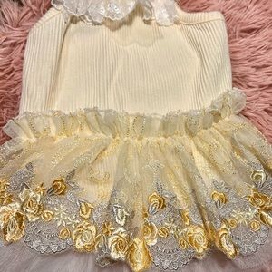 Yellow sundress with tulle tummy control straps roses for dogs 16” long